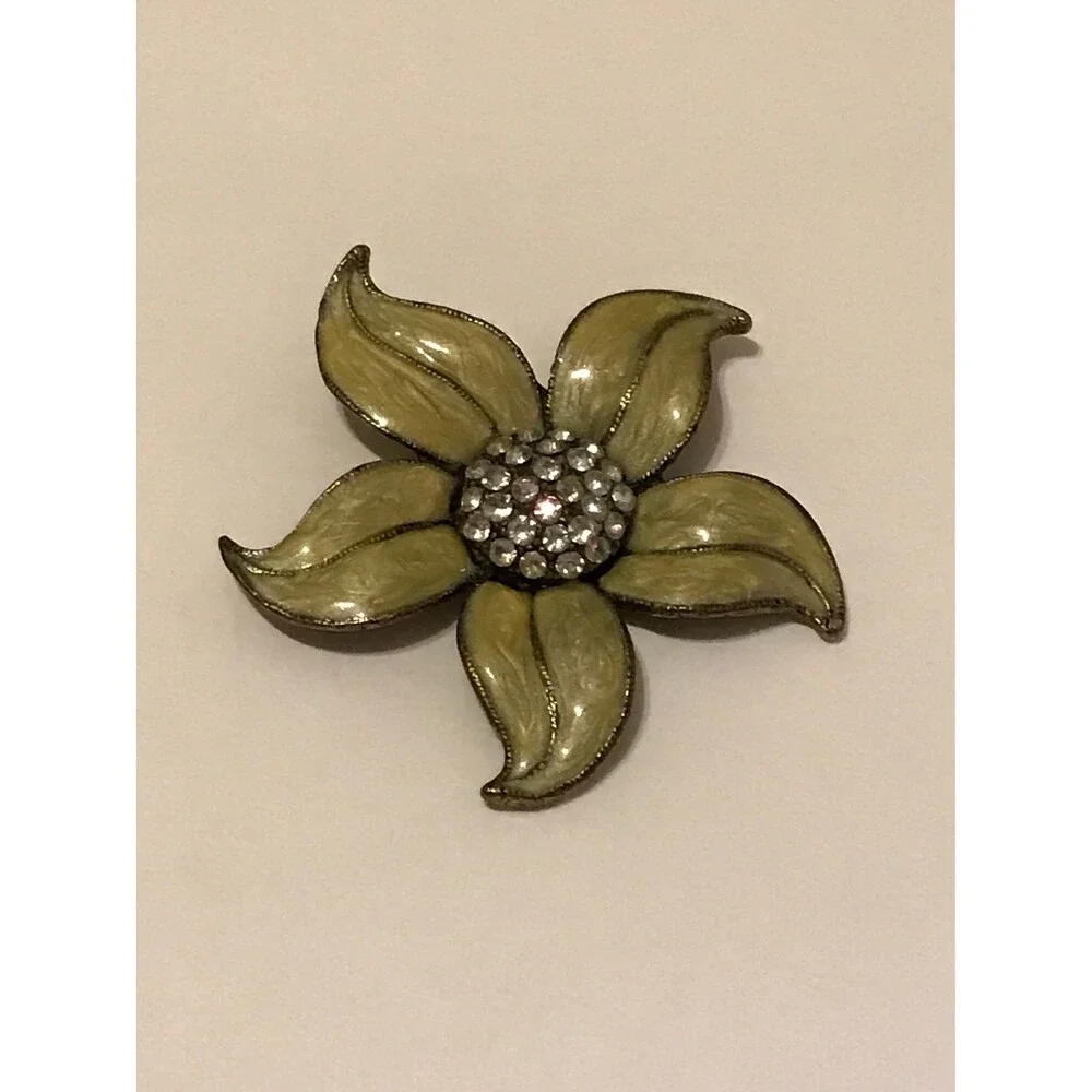 Vintage Floral Enamel and Rhinestone Brooch